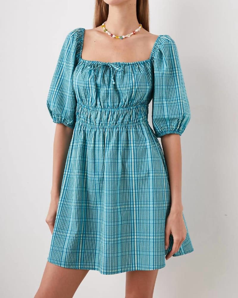 Front of a model wearing a size L Brenda Dress in Augusta Mini Check in Augusta Mini Check by Rails. | dia_product_style_image_id:342885